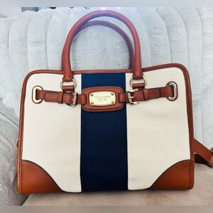 Michael Kors Hamilton Mono Stripe Canvas Crossbody / Satchel Bag + COA